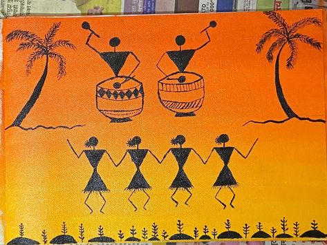 Acrylic painting for beginners Easy Warli Art For Beginners, Warli Paintings Easy, Warli Art Drawing, Warli Painting, Wedding Room Decorations, Warli Art, Easy Mandala, Dancer Painting, Easy Mandala Drawing