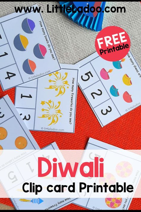 Free Diwali Printable cards December Lesson Plans, Pre K Lesson Plans, Diwali Activities, December Lessons, Counting Clip Cards, Math Activities For Kids, Festival Theme, Winter Preschool, Holidays Around The World