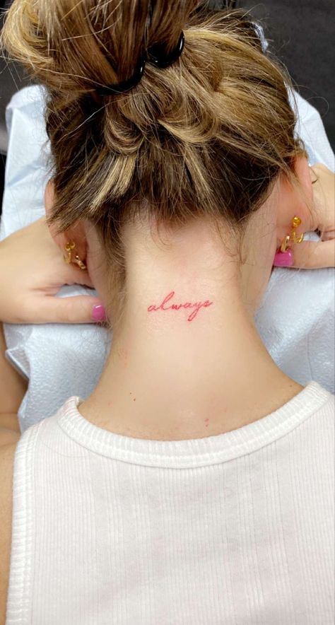 Neck Tattoos Unique, Female Neck Tattoo, Teen Tattoos, Throat Tattoos, Front Neck Tattoo, Always Tattoo, Female Neck, Handwriting Tattoos, Throat Tattoo