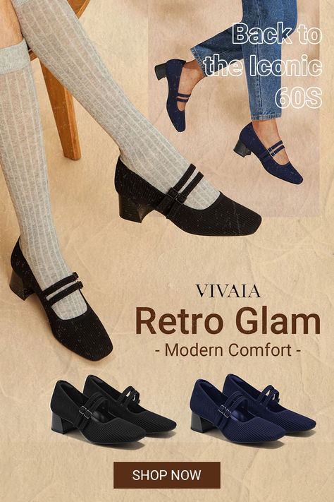 Retro redefined! Meet VIVAIA Melody Pro Mary-Jane Square-Toe Heels: embrace the nostalgia of retro fashion while staying comfortable and chic. Walk through the day with ease.✅Adjustable strap for any instep✅Pressure-relief insole, no rubbing or blisters✅Zero break-in time✅Free Shipping & Returns #sandals #sneakers #loafers #mules #boots #heels #flats #shoes #womensfashion #womensshoes #fashion #outfits #ootd #sustainable #archsupport #ecofriendly #bunions #winter #autumn #summer #spring Vivaia Mary Jane, Vivaia Shoes Outfit, Vivaia Heels, Quoi Porter, Square Toe Heels, Soft Shoes, Boots Heels, Fashion 2024, Mary Jane Heels