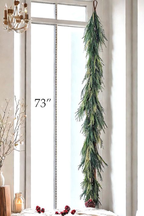 Christmas Decorations - 6 Ft Realistic Norfolk Pine Garland - Artificial Pine Greenery Garlands for Mantle Fireplace Stairs Railing Table Indoor Outdoor Front Door Porch Home Decor Railing Table, Fireplace Stairs, Norfolk Pine Garland, Stairs Railing, Mantle Fireplace, Norfolk Pine, Door Porch, Front Door Porch, Pine Garland