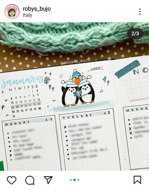 credit: @robys_bujo Penguin Bujo Theme, Bujo January, Headers Ideas, 2025 Bujo, Month Headers, Bujo Themes, Bujo Spreads, Bulletin Journal, Penguin Theme