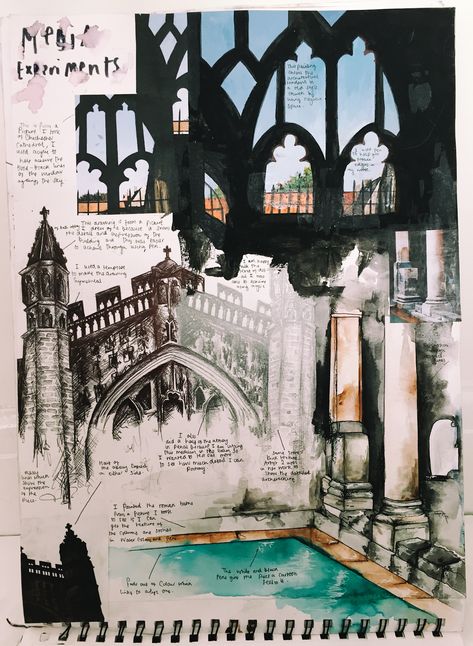 Alevel Fine Art Sketchbook, Travel A Level Art, Architecture Alevel Art, Structure Gcse Art Title Page, Alevel Sketchbook Art Architecture, Architecture Gcse Art Sketchbook, Architecture Artists Gcse, Art Alevel Sketchbook Ideas, Spaces And Places Art Gcse