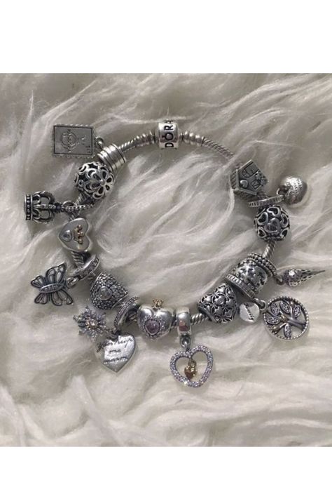 Dior Charm Bracelet, Aesthetic Pandora Charms, Aesthetic Pandora Bracelet, Pandora Charm Bracelet Ideas, Pandora Bracelet Ideas Inspiration, Pandora Charms Aesthetic, Pandora Charm Bracelet Aesthetic, Pandora Bracelet Aesthetic, Charm Bracelet Aesthetic