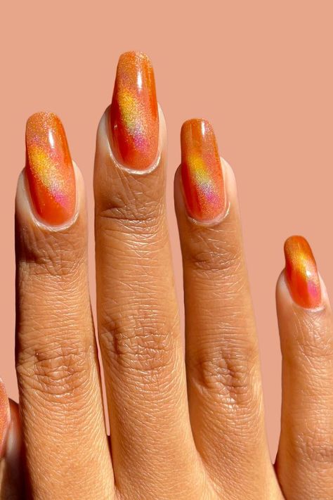 3d Nail Art Designs, Orange Nail Polish, Orange Nail, Orange Cocktails, Perfect Cat Eye, Cirque Colors, Holographic Nail Polish, Cat Eye Nails, Color Crush