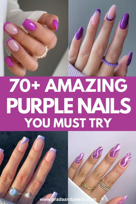 Easy Purple Nail Designs Simple, Cute Purple Nail Designs, Different Shades Of Purple Nails, Purple Pearl Nails Design, 5 Shades Of Purple Nails, Light Purple To Dark Purple Nails, Black And Purple Nails, Purple Nail Art Designs, Dark Purple Nails