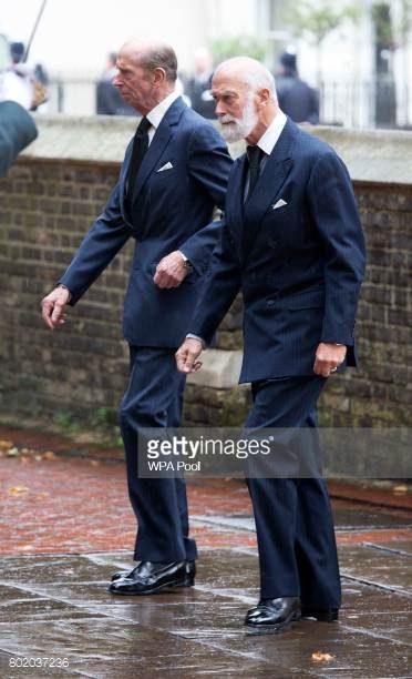 Princess Michael of Kent and Prince Edward Duke of Kent arrive for the funeral service of Patricia Knatchbull Countess Mountbatten of Burma at St... Uk Prince, Princess Michael Of Kent, Duke Of Kent, Pitti Uomo Street Style, Prince Michael Of Kent, Country Gentleman, Royal Uk, English Royalty, Princess Alexandra