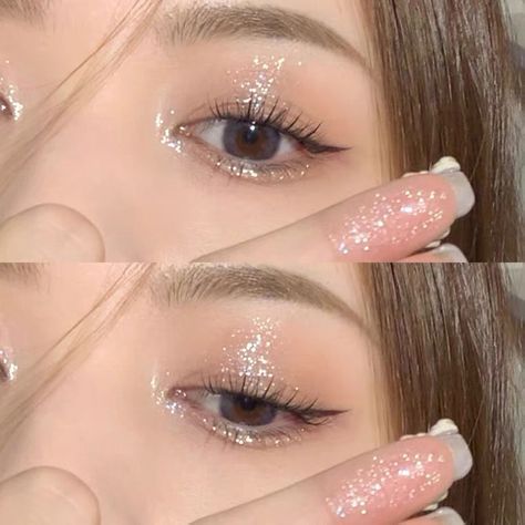 Rem Beauty Liquid Eyeshadow Looks, Loose Glitter Makeup, Liquid Glitter Eyeshadow Looks, Liquid Eyeshadow Look, White Glitter Eyeshadow, Monochrome Eyeshadow, Grad Makeup, Eyeshadow Liquid, Glittery Eyeshadow