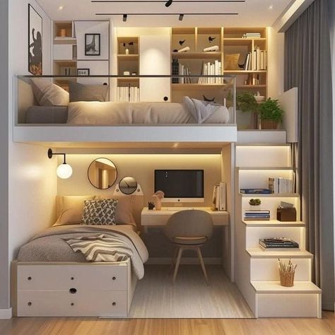 Mezzanine Kids Bedroom, Mezanin Bedroom Design, Bedroom Ideas With Bunkbeds, Loft Beds For Teens, Loft Beds For Small Rooms, Kids Bed Design, Mezzanine Bedroom, Small Room Makeover, Beds For Small Rooms