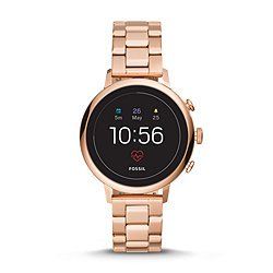 Classic Design. Modern Tech. This 40mm Q Venture HR touchscreen smartwatch features a rose gold-tone stainless steel bracelet, and lets you track your heart rate, receive notifications, customize your dial and more. Fossil Smart Watch Women, Watches Women Digital, Rich Watch, Fossil Smart Watch, Fossil Watches Women, Modern Tech, Bracelets Design, Watches Women, Fossil Watches