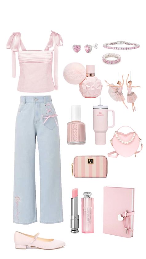 Balletcore Outfits Pink, Soft Pink Outfits Aesthetic, Cuqoutte Outfits, Pink Valentines Outfit, Ballet Inspired Outfit, Valentine’s Day Outfit Ideas, Balletcore Accessories, Girly Spring Outfits, Balletcore Outfits