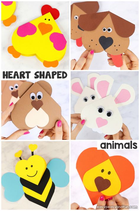 Heart Animals Crafts - Valentines Heart Shaped Animals - Easy Peasy and Fun Heart Shaped Animals, Animals Crafts For Kids, Valentines Art For Kids, Animals Crafts, Heart Animals, Valentine Art Projects, Arts And Crafts For Adults, Arts And Crafts For Teens, Preschool Valentines