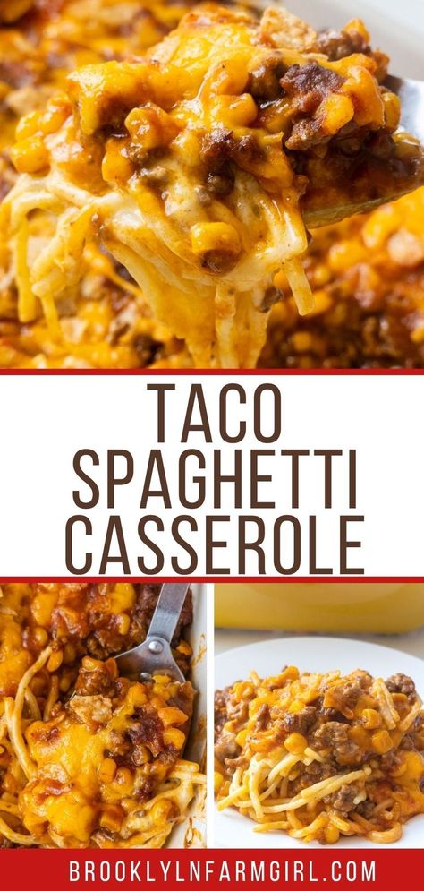 Taco Spaghetti Casserole, Easy Taco Bake, Taco Spaghetti, Spaghetti Casserole, Taco Bake, Beef Casserole Recipes, Baked Casserole, Easy Taco, Pasta Dinners