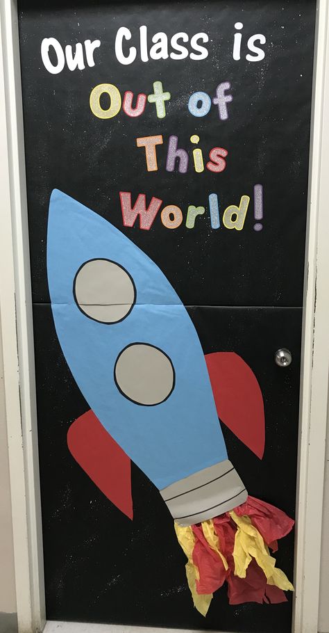 Space Theme | Classroom Door Preschool Classroom Door Ideas, Preschool Classroom Door, Classroom Door Ideas, Space Theme Classroom, Space Theme Preschool, Space Preschool, Space Classroom, School Door Decorations, Outer Space Theme