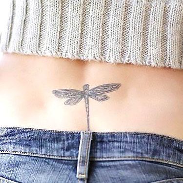 Small Lower Back Dragonfly Tattoo Idea Back Tiny Tattoo, Small Dragonfly Tattoo, Lower Back Tattoo Designs, Dragonfly Tattoo Design, Girl Back Tattoos, Female Tattoos, Tramp Stamp, Tiny Tattoo, Cherry Blossom Tattoo