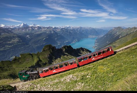 16 Brienz Rothorn Bahn (BRB) H 2/3 at Brienz, Switzerland by Georg Trüb Brienz Switzerland Train, Switzerland Train, Brienz Switzerland, Swiss Railways, Europe Tours, Study Abroad, Switzerland, Google Images, Train