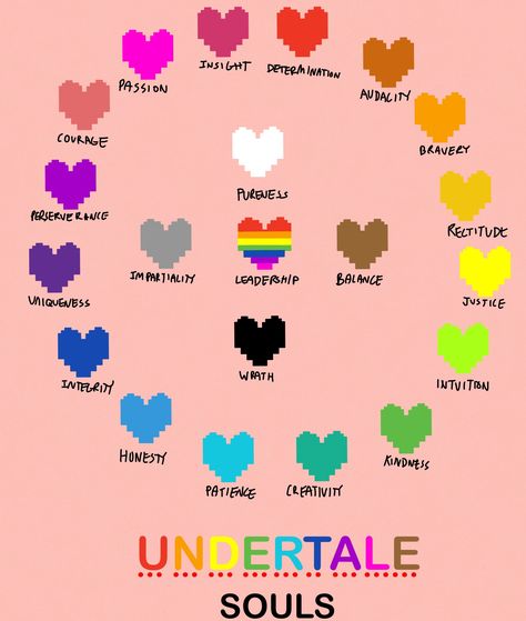 All my Undertale soul colors. Brown is the most powerful, counting for seven souls. The rainbow soul is the soul of a god or divine being like Adriel god of hyperdeath Undertale Hearts, Soul Colors, Divine Being, Undertale Souls, Undertale Oc, Undertale Memes, Anime Undertale, Undertale Ships, Undertale Funny