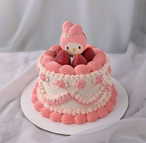 ʚ kimi ɞ on Twitter: "my melody cake & macarons… " Hello Kitty Vintage Cake, Strawberry Vintage Cake, Hello Kitty Strawberry Cake, Melody Cake Design, My Melody Cupcakes, My Melody Birthday Cake, My Melody Cake, Melody Cake, Strawberry Chiffon