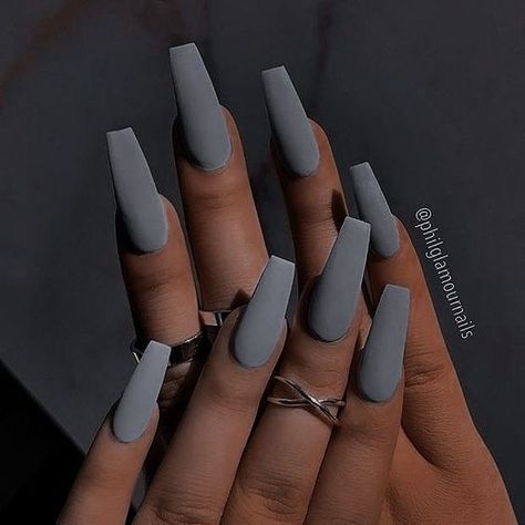 Plain Acrylic Nails, Solid Color Acrylic Nails, Burgundy Acrylic Nails, Grey Matte Nails, Matted Nails, Matte Acrylic Nails, Grey Acrylic Nails, Acrylic Nails Square, Grey Nails