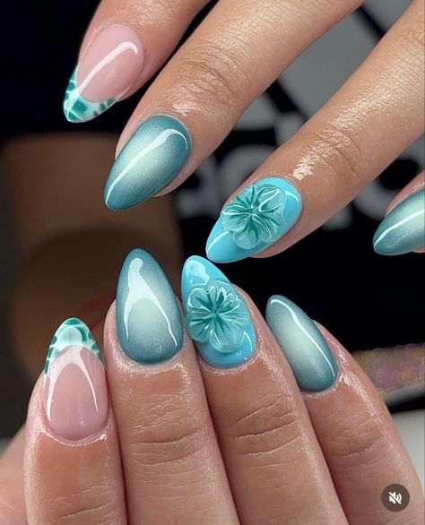 Turquoise Nails Designs, Water Nails Design, Aquatic Nails, Aruba Nails, Nail Art Turquoise, Unique Nail Ideas, Jamaica Nails, Turquoise Nail Art, Turquoise Nail Designs