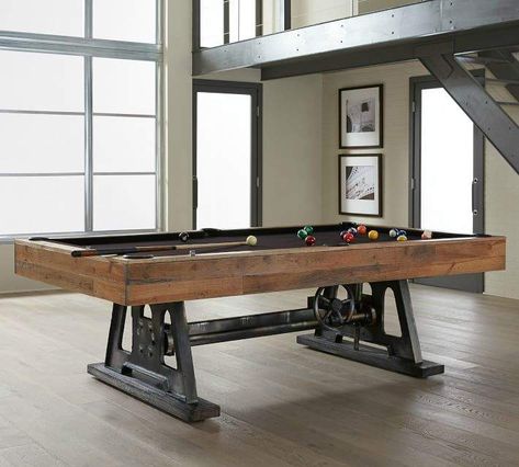 Da Vinci Pool Table, Rustic, Industrial, Reclaimed wood #basement #loft #gameroom #ad Industrial Pool Table, Industrial Pool, Barn Pool, Pool Table Room, Interesting Objects, Industrial Inspiration, Foosball Table, Mahogany Stain, Restaurant Table