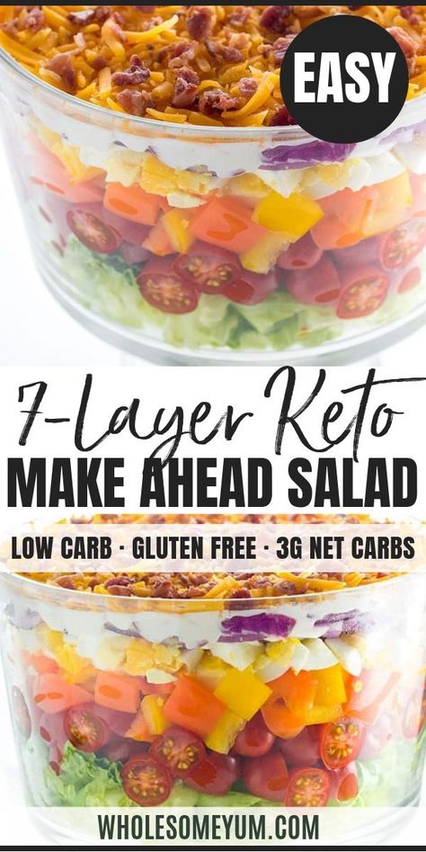 Seven Layer Salad Recipe, 7 Layer Salad Recipe, Layered Salads, Keto Veggie Recipes, Low Carb Salad Dressing, 7 Layer Dip Recipe, 7 Layer Salad, Layered Dip Recipes, 7 Layer Dip