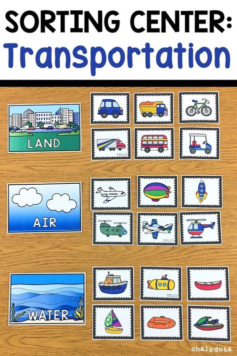 TRANSPORTATION SORTING ACTIVITY: This hands-on activity is a fun way to help your children classify vehicles by determining whether they travel on land, in air Kindergarten Transportation, Preschool Transportation, Transportation Preschool Activities, Transportation Theme Preschool, Transportation Unit, Transportation Activities, Transportation Crafts, Circle Time Activities, Transportation Preschool