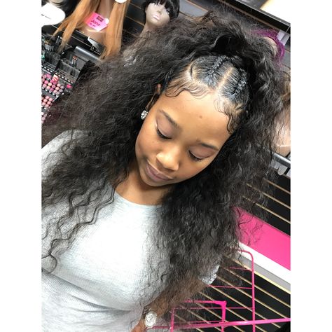 https://instagram.com/p/BZjq-4XlfkY/ Halfup half down sewin with feedin braids Braid Ponytail Half Up Half Down, Half Up Half Down With Feed In Braids, Braided Front Half Up Half Down, Two Braid Half Up Half Down, Half Up Half Down Sew In With Braids, Half Up Half Down With Braids, Braided Half Up Half Down Hair Black Women, Down Curly Hairstyles, Feedin Braids