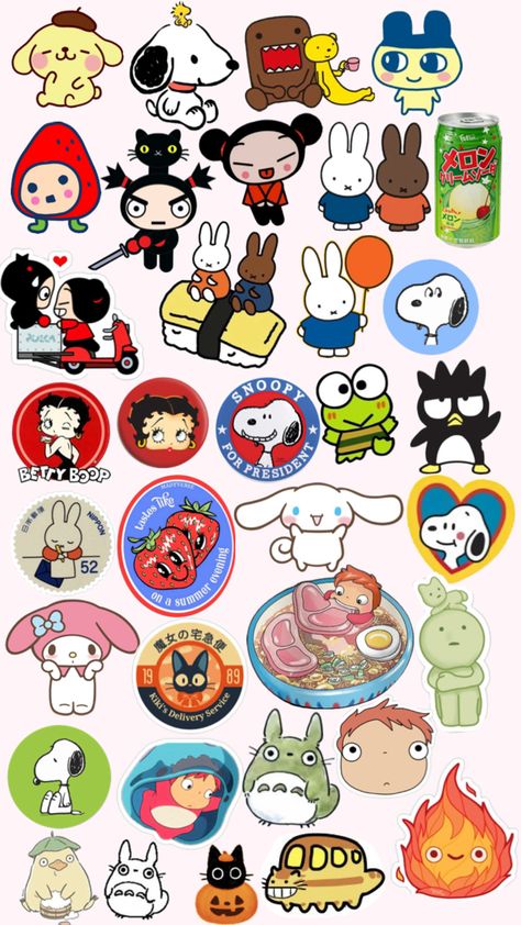 Sanrio, betty boop, snoopy, miffy, totoro, ponyo,pucca Cottagecore Prints, Hello Sticker, Cloud Stickers, Scrapbook Printing, Collage Phone Case, Scrapbook Stickers Printable, Hello Kitty Iphone Wallpaper, Idul Fitri, Dark Art Illustrations