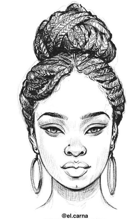 Braids Drawing, Art Black Love, How To Draw Braids, Images D'art, 얼굴 드로잉, Afrikaanse Kunst, Girl Drawing Sketches, Drawing Faces, Face Sketch