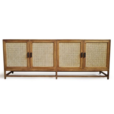 Modern Teak & Rattan Cane Sideboard Furniture | Design MIX Gallery Cane Sideboard, Wood For Sale, Wood Credenza, Rattan Cane, Buffets And Sideboards, Modern Sideboard, Living Room Green, Wooden Slats, Sideboard Furniture