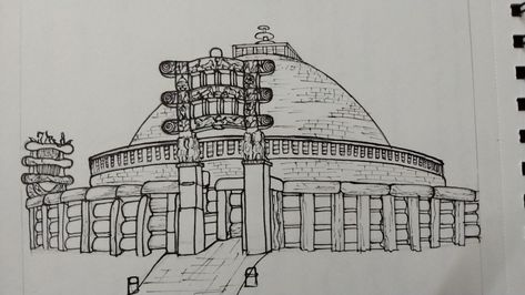 Sanchi Stupa Drawing, Buddhist Architecture Sketches, Sanchi Stupa Sketch, Stupa Drawing, Bubble Diagram Architecture, Sanchi Stupa, Bubble Diagram, Buddhist Architecture, Temple Drawing