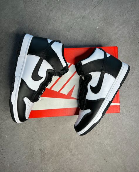 WOMEN'S NIKE DUNK HIGH "PANDA" ⁠ ⁠ #dunks #jordan #airjordan #basketball #nba #jordanfashion #sneakers #reels Air Jordan Dunk Low High Top, Panda Dunks High, High Top Panda Dunks, Black Nike Dunks High, Nike Dunk High Vintage Black, Nike Dunk High, Hummel Sneaker, Jordans Sneakers, Nike Dunks