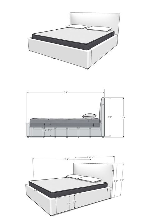 Bed Structure Design, Bed Detail Drawing, Yacht Furniture, Plywood Bed, Bed Drawing, Furniture Details Drawing, Upholstered King Bed, Work Bed, Industrial Bed