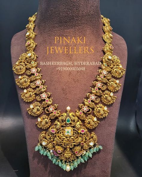 Nakshi Long Haram, Indian Brides Jewelry, Heavy Jewellery, Ruby Necklace Designs, Mango Mala, Wedding Jewellery Designs, Peacock Motifs, Gold Haram, Wedding Jewelry Sets Bridal Jewellery