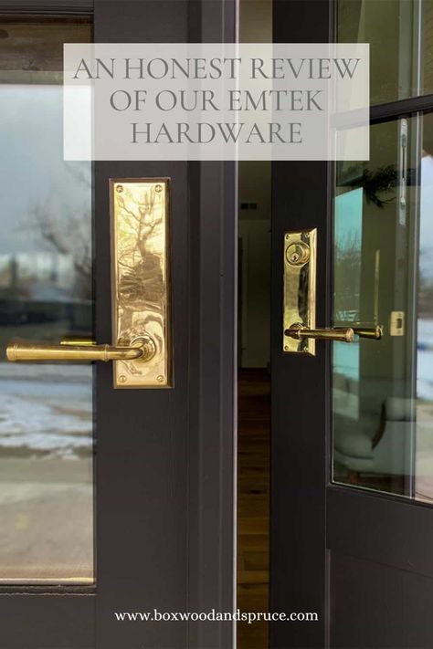 Emtek Door Hardware Exterior, Double Door Hardware Front Entry, Emtek Front Door Hardware, French Door Hardware Exterior, Front Door Hardware Ideas, Emtek French Antique, Door Hardware Ideas, French Door Hardware, Double Wood Front Doors