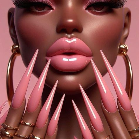 Microblading Aesthetic, Lip Nail Art, Baddie Business, Long Sharp Nails, Pink Wall Paper, Lips Nail Art, Lips Combo, Black Digital Art, Matching Nails