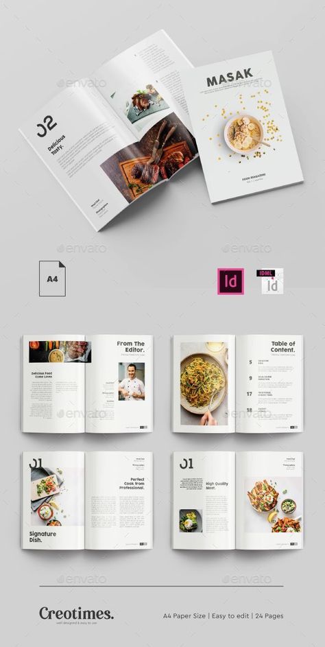 Masak Food Magazine Food Magazine Layout, Photography Restaurant, Recipe Book Design, Indesign Tutorials, 잡지 레이아웃, Cookbook Design, Design For Beginners, Page Layout Design, Magazine Layout Design