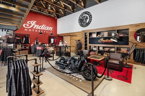 European Oak Wood Wall Paneling at the Indian Motorcycle showroom. | #woodwalls #woodwall #commercialdesign #natural #realwood #europeanwoods #hardwoodpaneling #interiordesign #modernoffice #accentwall #moderndesign Motorcycle Store Design, Motorcycle Shop Design, Motorbike Showroom, Motorcycle Showroom Interior, Motorcycle Showroom Design, Flagship Store Design, Interior Styles Guide, Motorcycle Store, Motorcycle Shop