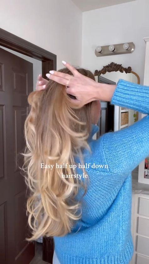 Easy Half Up Half Down hairstyle tutorial Simple Half Up Half Down Hair Bridesmaid, Half Up Half Down Easy Wedding Hair, Simple Hair Half Up Half Down, Half Up Edgy Hairstyles, Easy Elegant Hairstyles Half Up, Long Hairstyles For Fine Hair Half Up, Half Up Pony Tutorial, Half Up Half Down Hair Layered Hair, Easy Half Up Half Down Hairstyles With Claw Clip