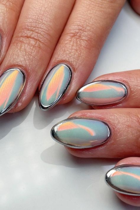 46 Hot Summer Chrome Nails Designs in 2025 to Shine Bright Simple Chrome Nails, Summer Chrome Nails, Nails Shimmer, Chrome Nails Designs, Nail Shimmer, Sunny Season, Shimmer N Shine, Shimmer And Shine, Chrome Nails