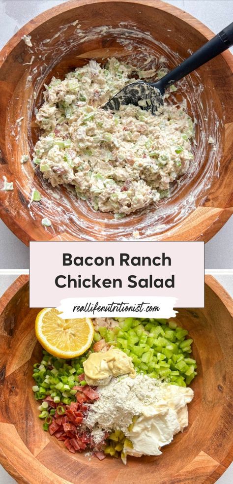 Try this ranch chicken salad with turkey bacon for a healthy and easy recipe. Made with rotisserie chicken, it's perfect high protein chicken salad for a sandwich, wrap, or served on crackers. Simply the best choice for a quick and easy summer lunch. Bacon Ranch Chicken Salad, Ranch Chicken Salad, Whole30 Chicken Salad, Bacon Ranch Chicken, Chicken Salad Ingredients, Salad Keto, Keto Chicken Salad, Chicken Salad Recipe Easy, Delicious Meal Prep