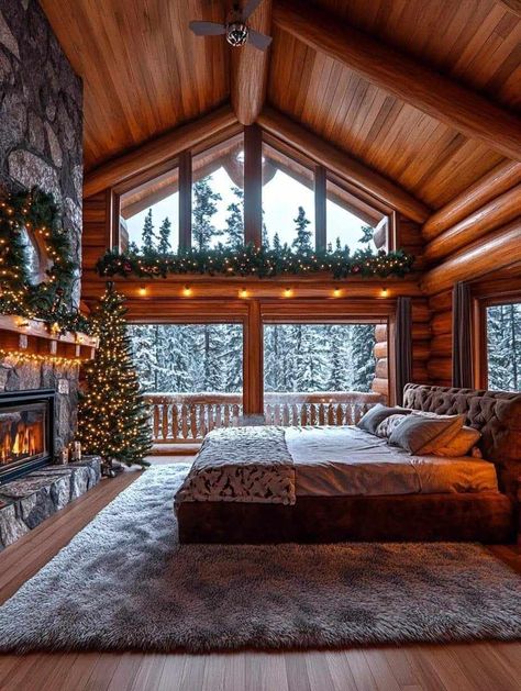 Log Cabin Homes Interior Bedroom, Bloxburg Cabin, Winter Cabins, Cabin Homes Interior, Mountain Dream Homes, Log Home Living, Cabin Aesthetic, Cabin Bedroom, Tiny House Loft