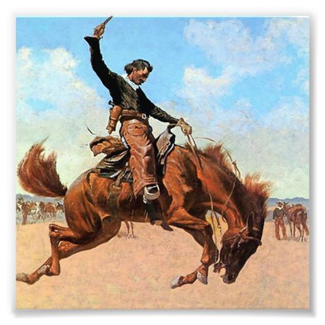 Frederic Remington Western Art “The Buck Jumper” Photo Print | Zazzle.com Ranch Art, Frederic Remington, Painted Horses, Bucking Bronco, Pirate Art, Western Paintings, Cowgirl And Horse, Poster Boys, Cowboy Art