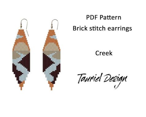 Brick Stitch Pattern Earring, Beaded Earrings Pattern, Fringe Beaded Earrings, Seed Bead Flowers, Landscape Pattern, Stitch Earrings, Earrings Pattern, Brick Stitch Earrings, Brick Stitch Pattern