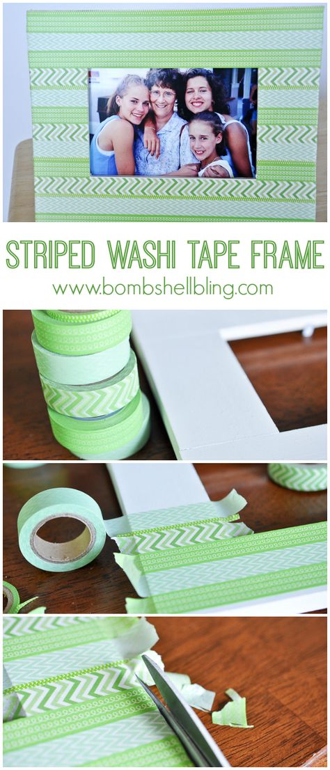 Striped Washi Tape Frame make the colors of stripes Chi O's themed? Washi Tape Frame, Cadre Photo Diy, Washi Tape Projects, Washi Tape Ideas, Picture Frame Crafts, Tape Projects, Washi Tape Cards, Washi Tape Crafts, Diy Photo Frames