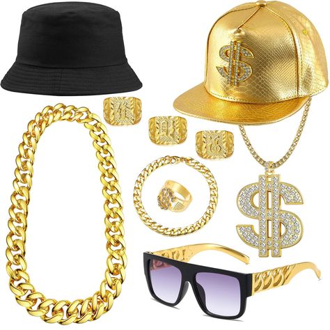 FEYIR 80S 90S Hip Hop Outfit for Males Hip Hop Costume Equipment Faux Gold Chain Greenback Signal Hat Halloween Cosplay Rapper Equipment Costume- #80s #90s #Accessories #Chain #Cosplay #Costume #Dollar #Fake #FEYIR #Gold #Halloween #Hat #Hip #Hop #Kit #Men #outfit #Rapper #Sign Check more at https://howcandothis.com/manstyle/feyir-80s-90s-hip-hop-outfit-for-males-hip-hop-costume-equipment-faux-gold-chain-greenback-signal-hat-halloween-cosplay-rapper-equipment-costume/ Duo Halloween Costumes Gangsters, Rapper Costume Ideas, 80s Rapper Costume, Rapper Bracelet, Rapper Halloween Costume, Hiphop Costume, Gangster Halloween Costumes, Hip Hop Outfit, Rapper Costume