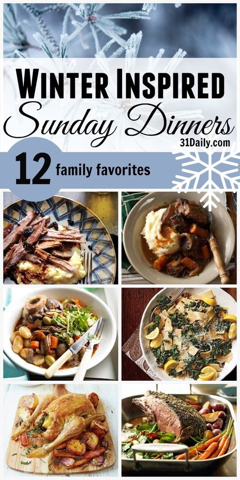 Winter Inspired Perfect For Sunday Dinner Ideas | 31Daily.com Sunday Family Dinner Ideas, Easy Sunday Dinner, Sunday Dinner Ideas, Winter Dinner Party, Sunday Dinners, Sunday Dinner Recipes, Weekend Dinner, Sunday Recipes, Dinner Party Menu