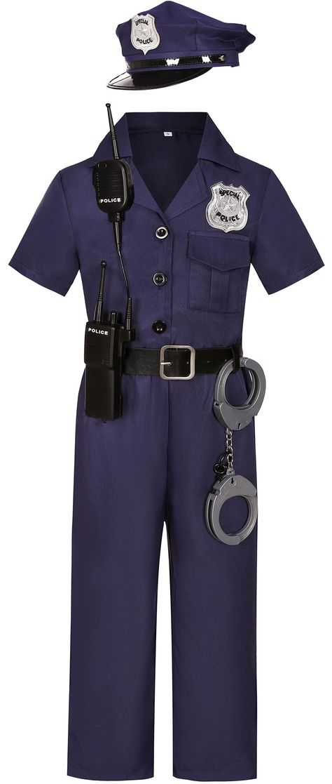 PRICES MAY VARY. polyester Machine Wash Package Include：The kids police office set include cop uniform costume, police hat, high quality police handcuffs, belt and police Walkie-talkie (no sound), all the police dress up accessories for girls. Cool Police officer: Different from normal police costume, this girl’s cop uniform is more cool, which all the thieves should scare! Breathable & Durable:The girls police officer costume is made of 100% polyester fabric, breathable & durable for girls to w Police Uniform Philippines, Police Dress Uniform, Kids Police Officer Costume, Police Clothes, Kids Police Costume, Cop Costume For Kids, Uniform For Kids, Police Dress, Police Handcuffs