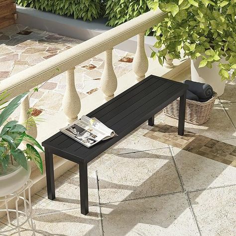 Amazon.com: VICLLAX Garden Bench, Outdoor Wooden Bench with Weather-Resistant Steel Metal Frame, Patio Seating for Front Porch Backyard Park Outside, Suit for 2, Black : Patio, Lawn & Garden Backyard Park, Bench Outdoor, Black Patio, Wooden Bench, Patio Seating, Garden Bench, Steel Metal, Lawn Garden, Front Porch